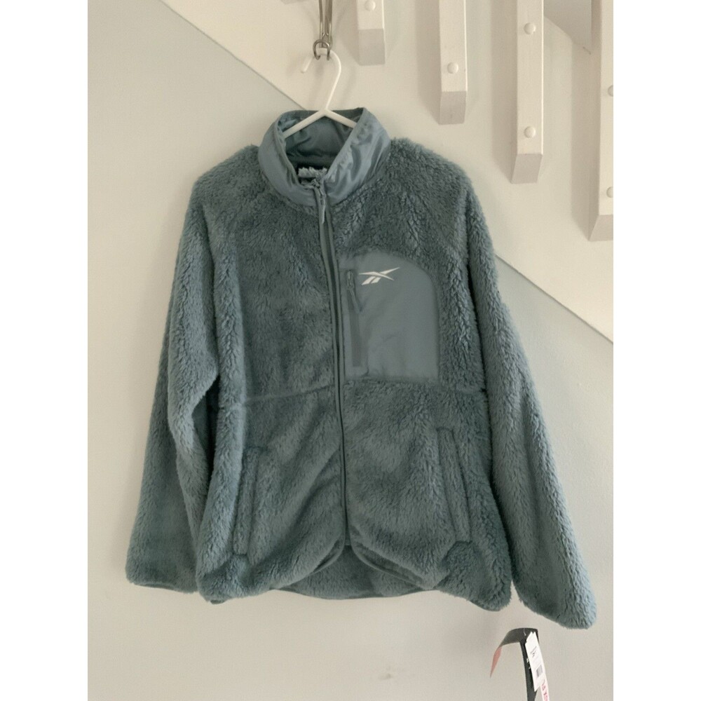Reebok Sherpa Fleece Jacket Full Zip Womens  Large  NWT Blue Slate